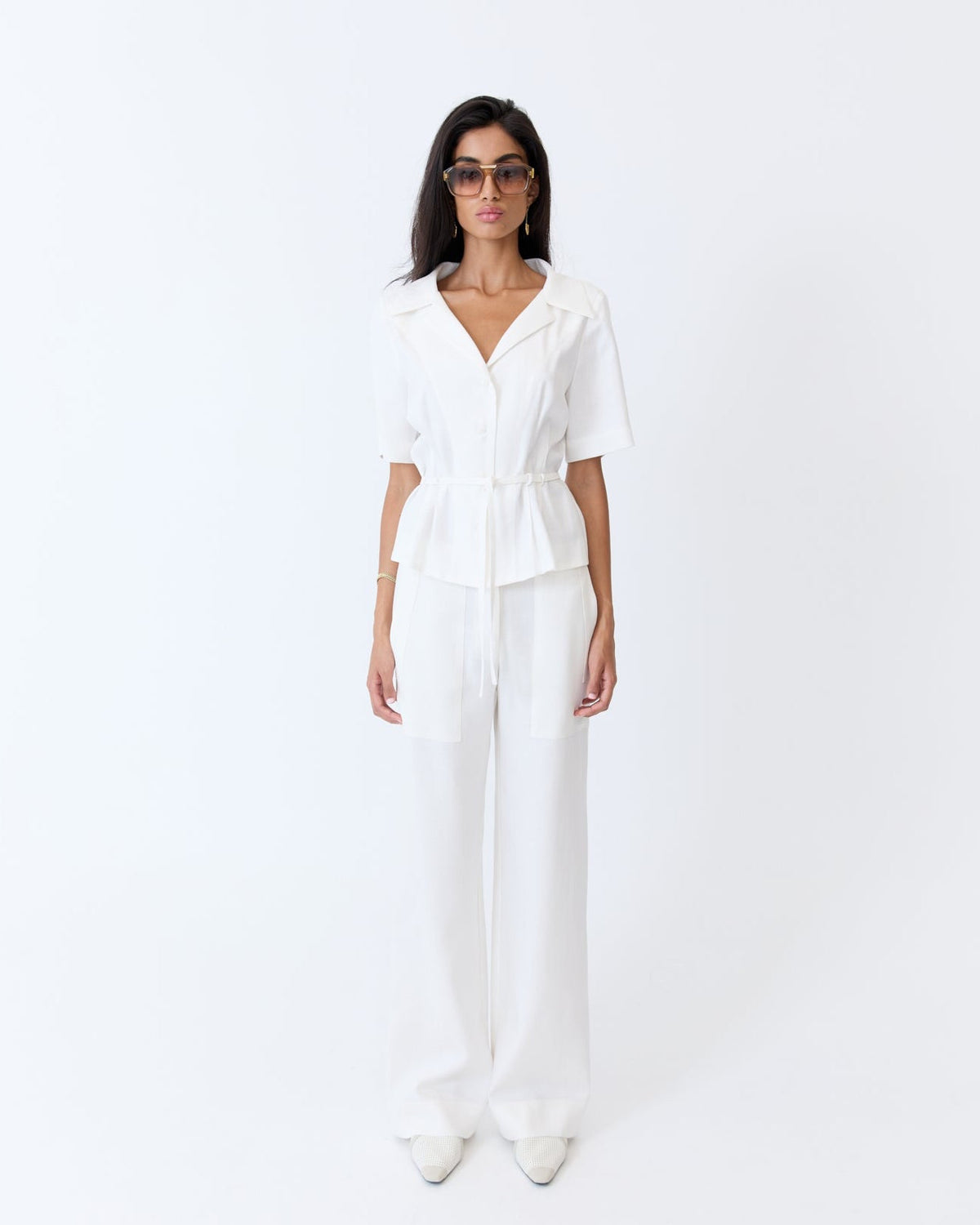 Angelica Blouse - Off White Herringbone