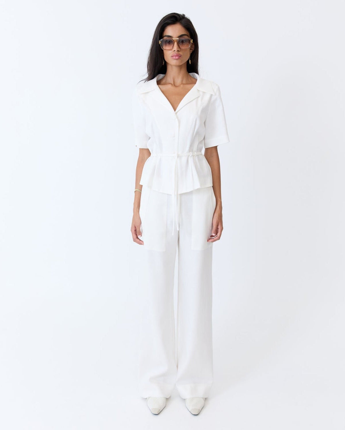 Angelica Blouse - Off White Herringbone