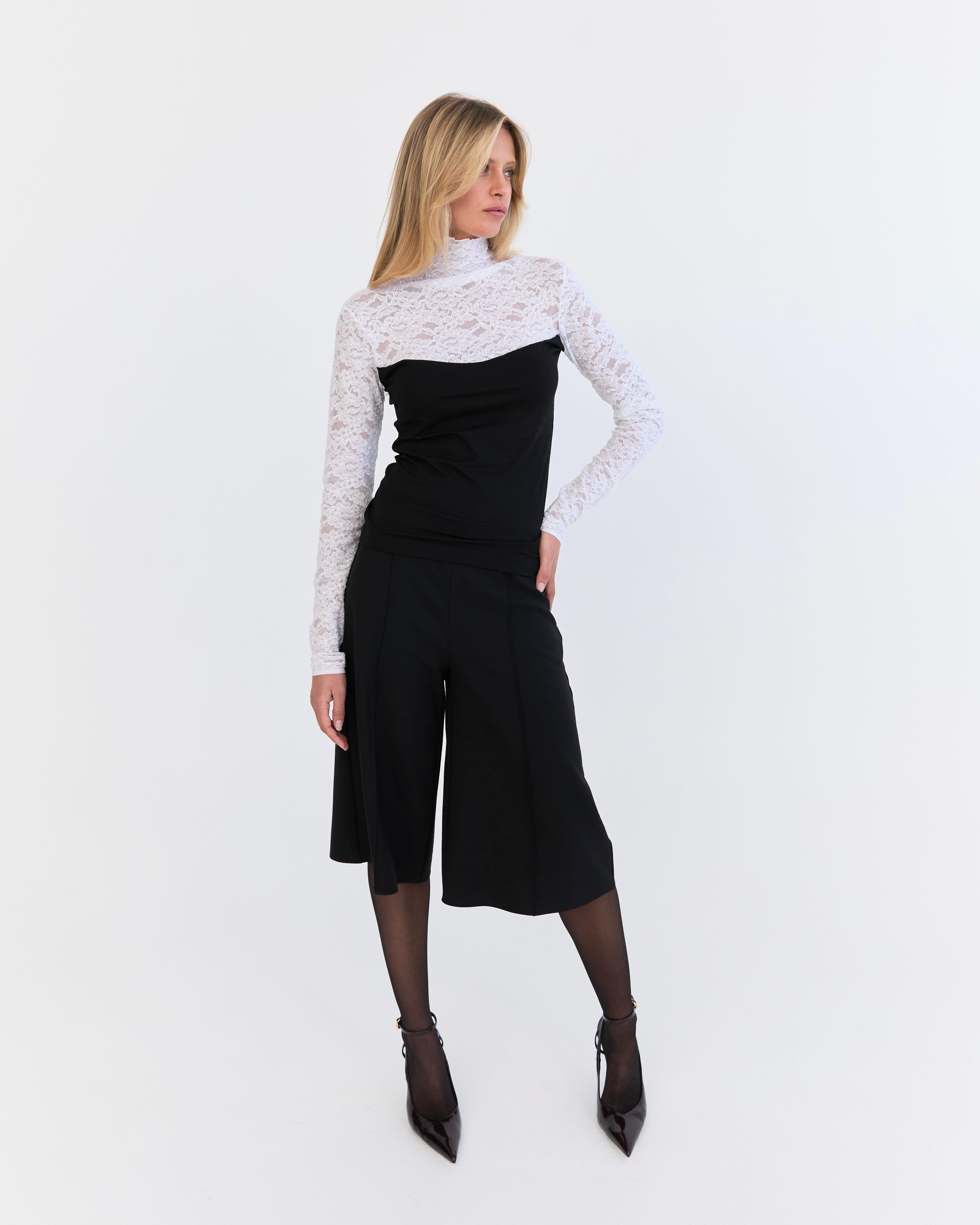 Amelie Lace Jersey Skive - Black & White
