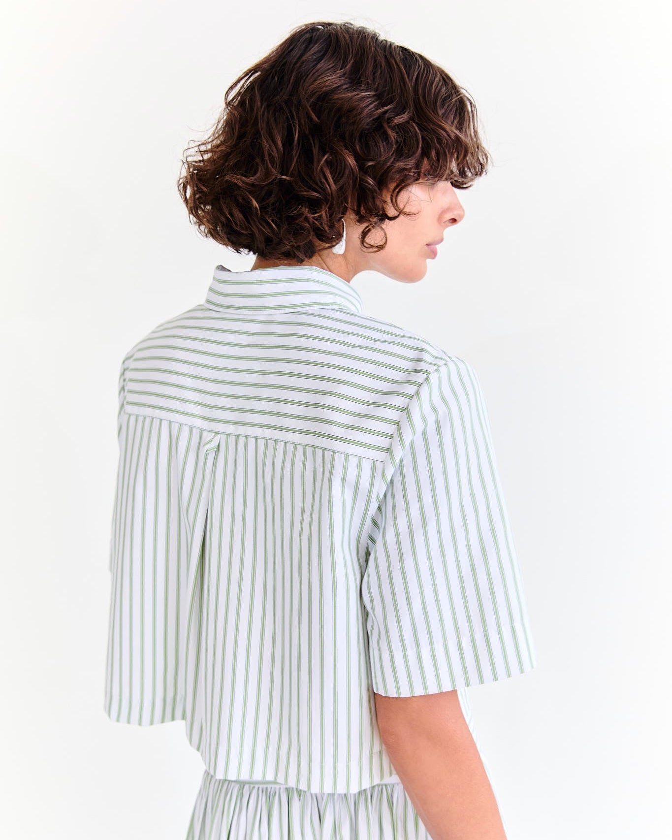 Lola Crop Shirt - Pistachio Stripe