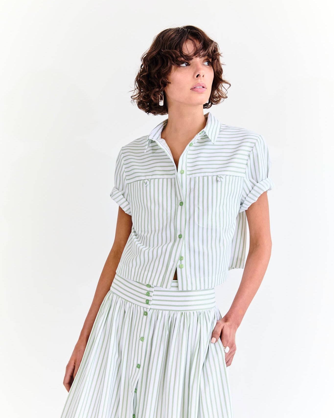 Lola Crop Shirt - Pistachio Stripe