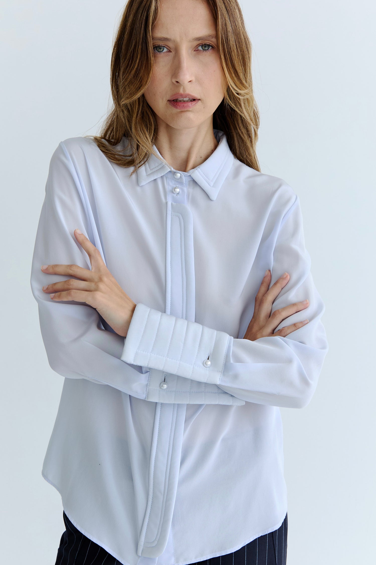 Sylvie Shirt - Powder Blue Silk