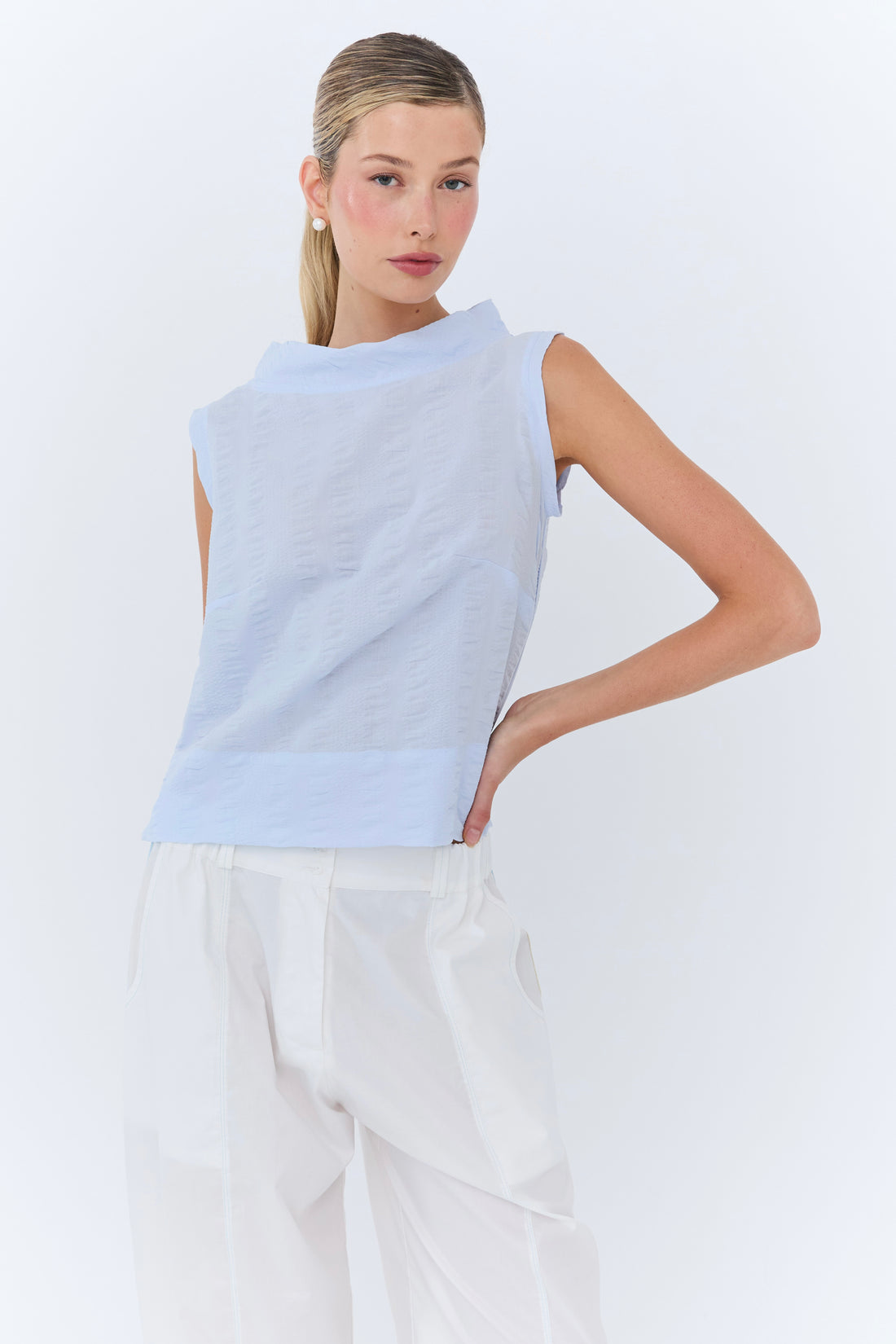 Vivian Top - Sky Blue Seersucker