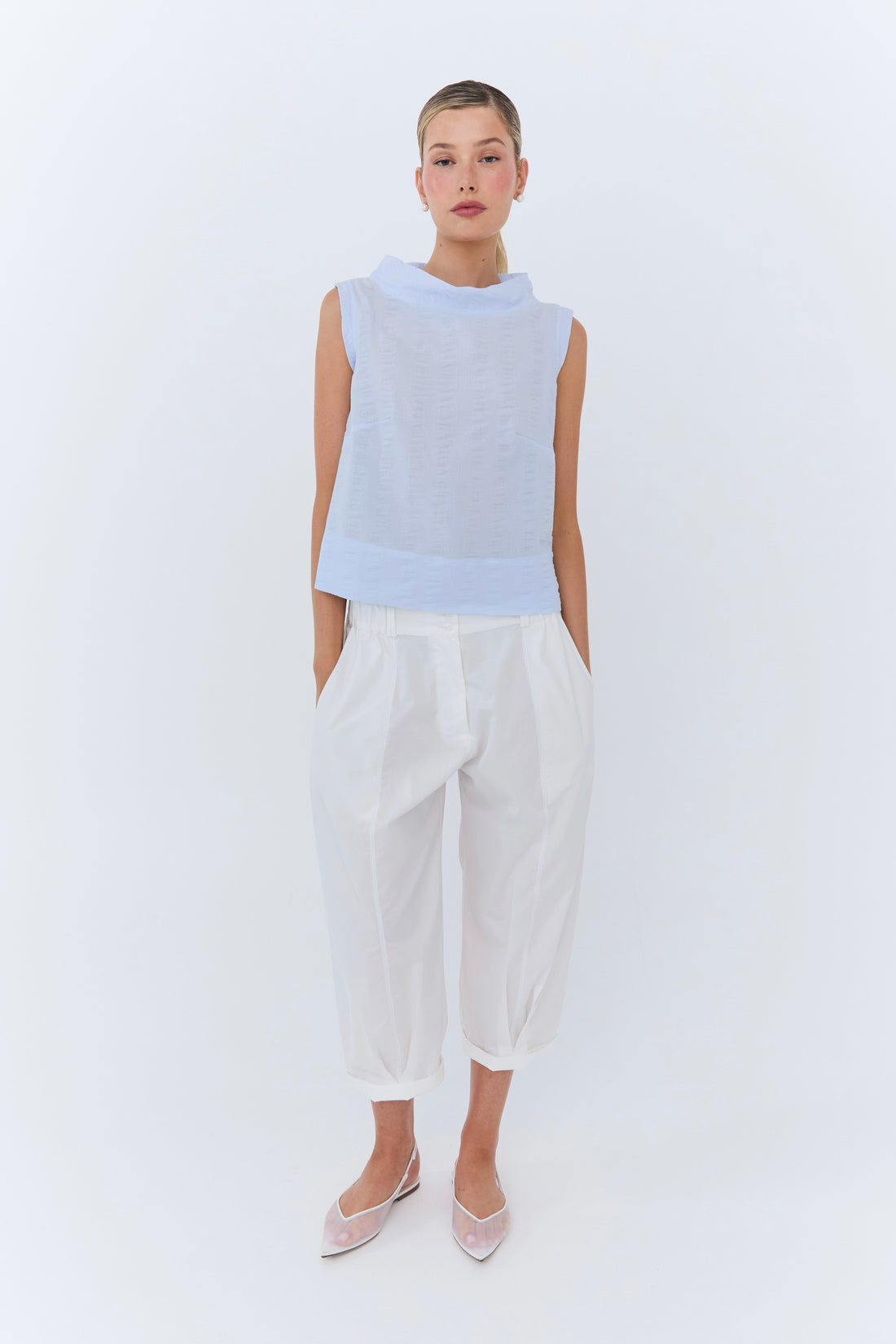 Vivian Top - Sky Blue Seersucker