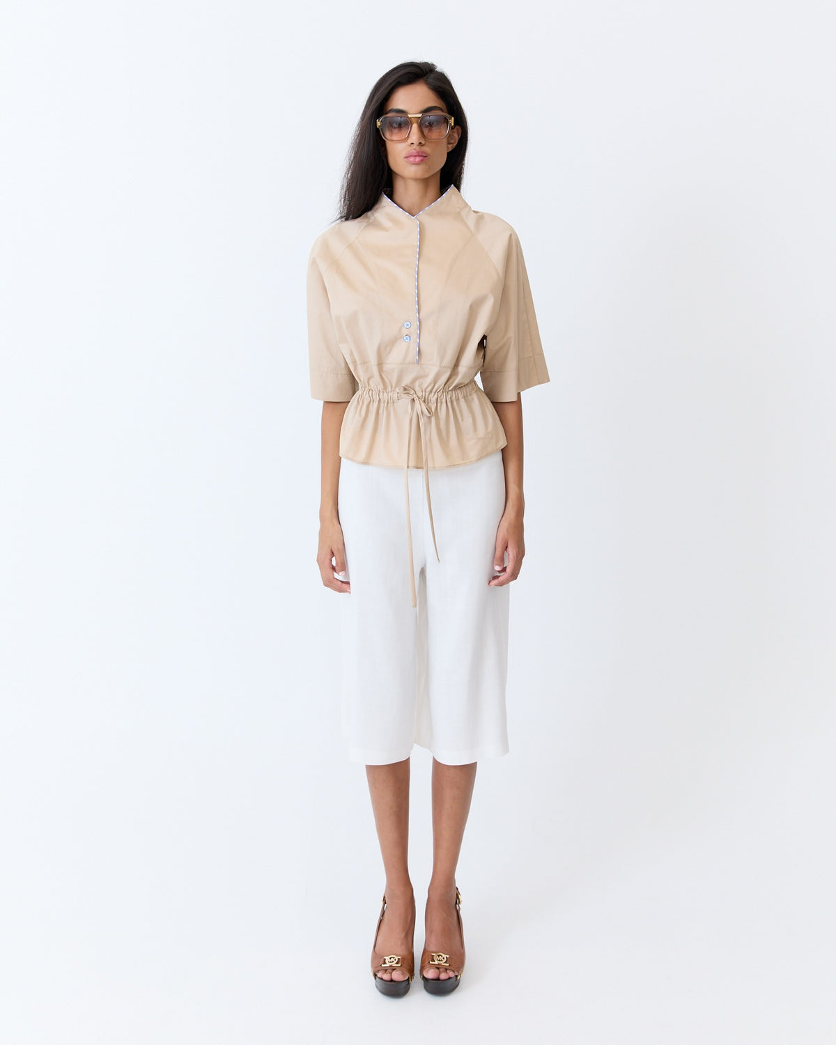 Josephine Culotte Short - Off White Herringbone