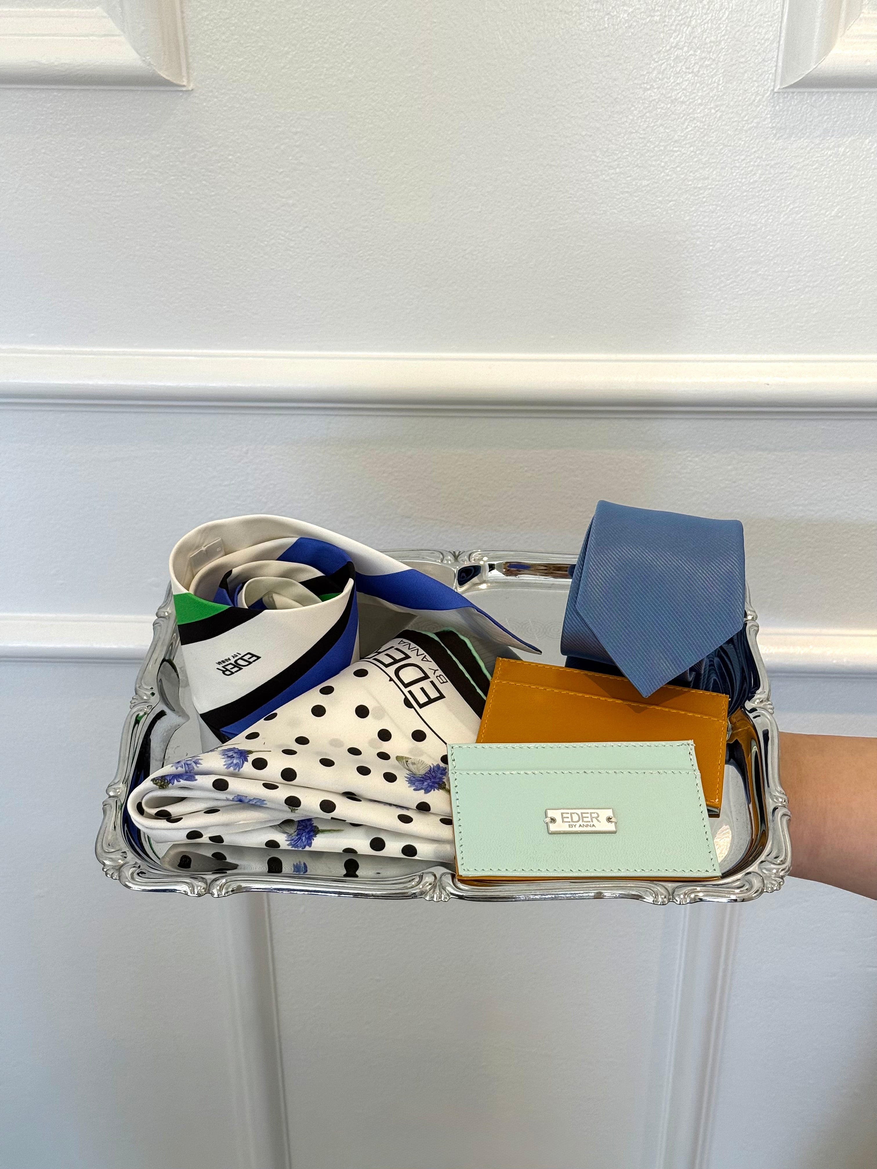 EDER Leather Card Holder - Aqua Mustard