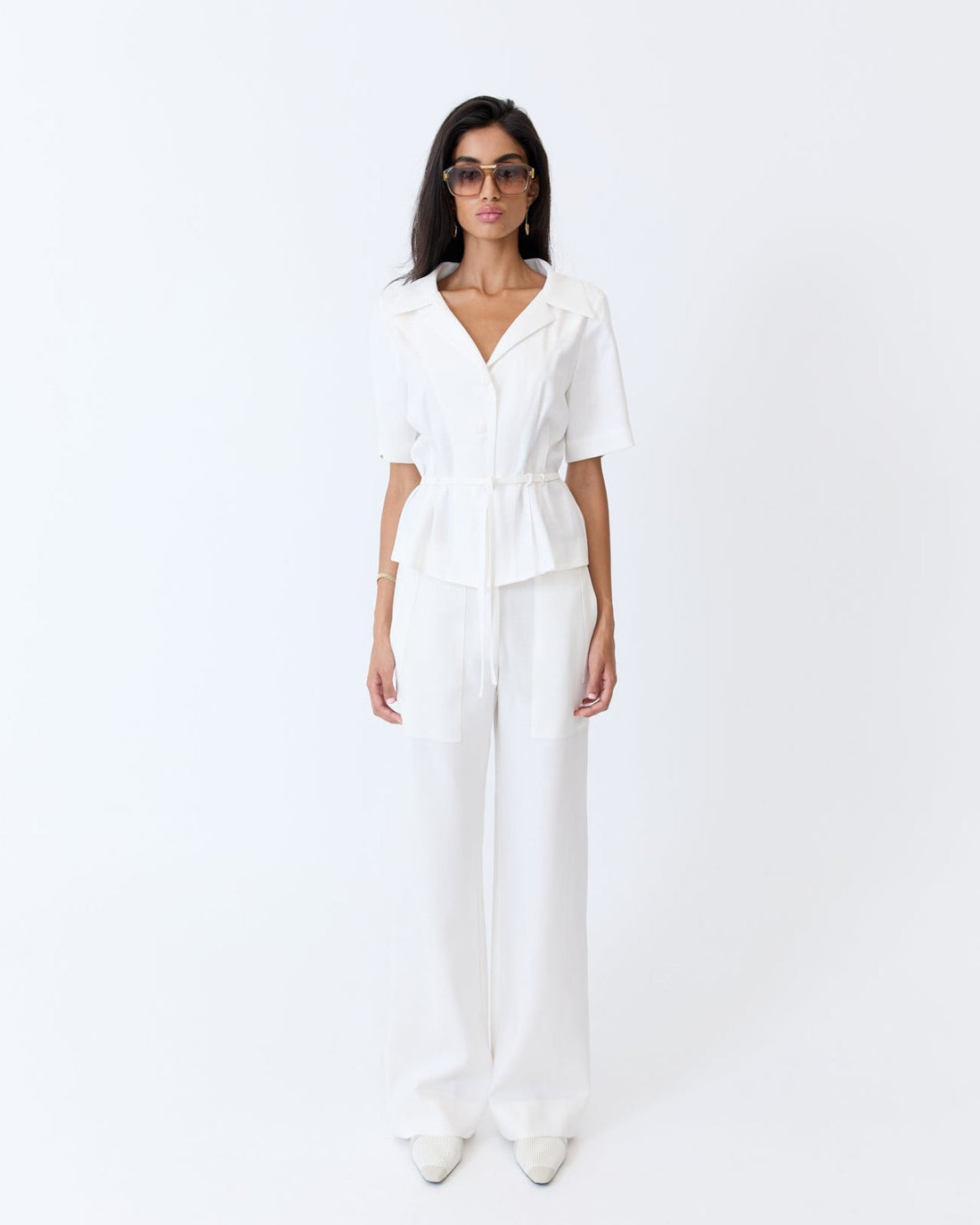 Marlene Pant - Off White Herringbone