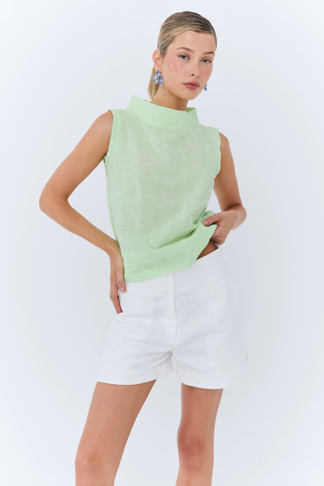 Vivian Top - Mint Green Seersucker