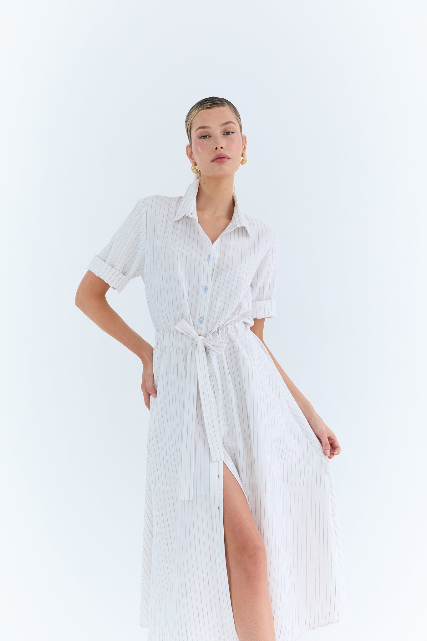 Nicole Dress - Linen Stripe