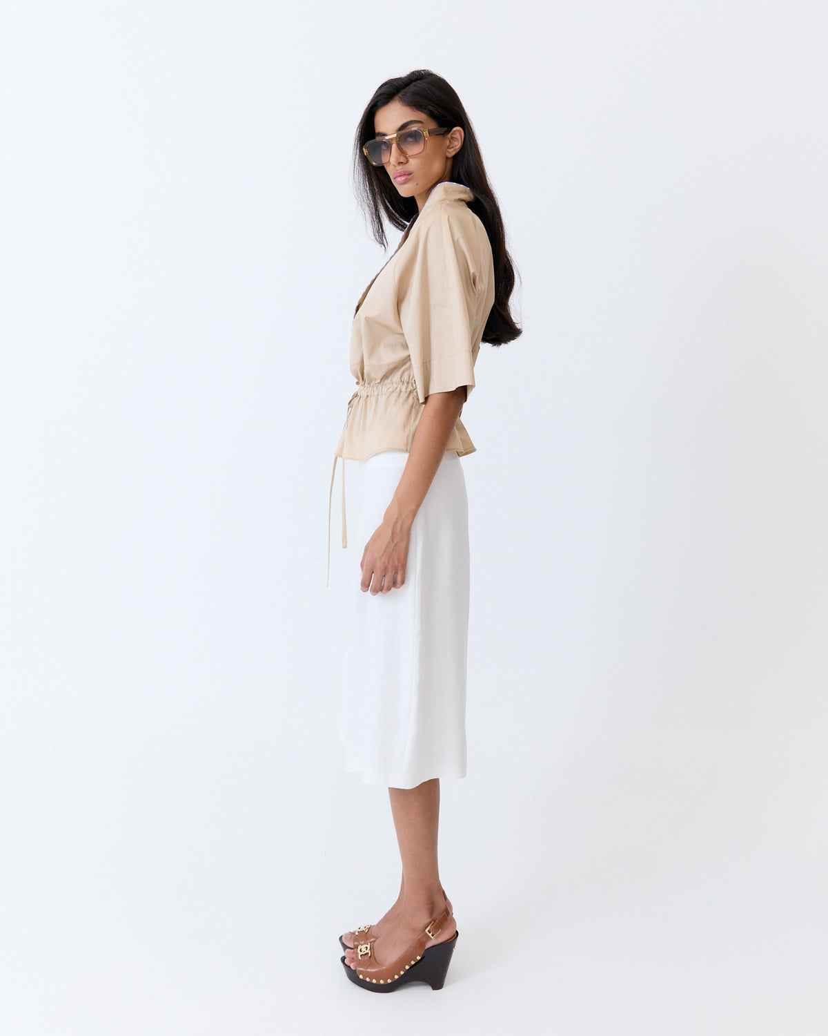 Josephine Culotte Short - Off White Herringbone