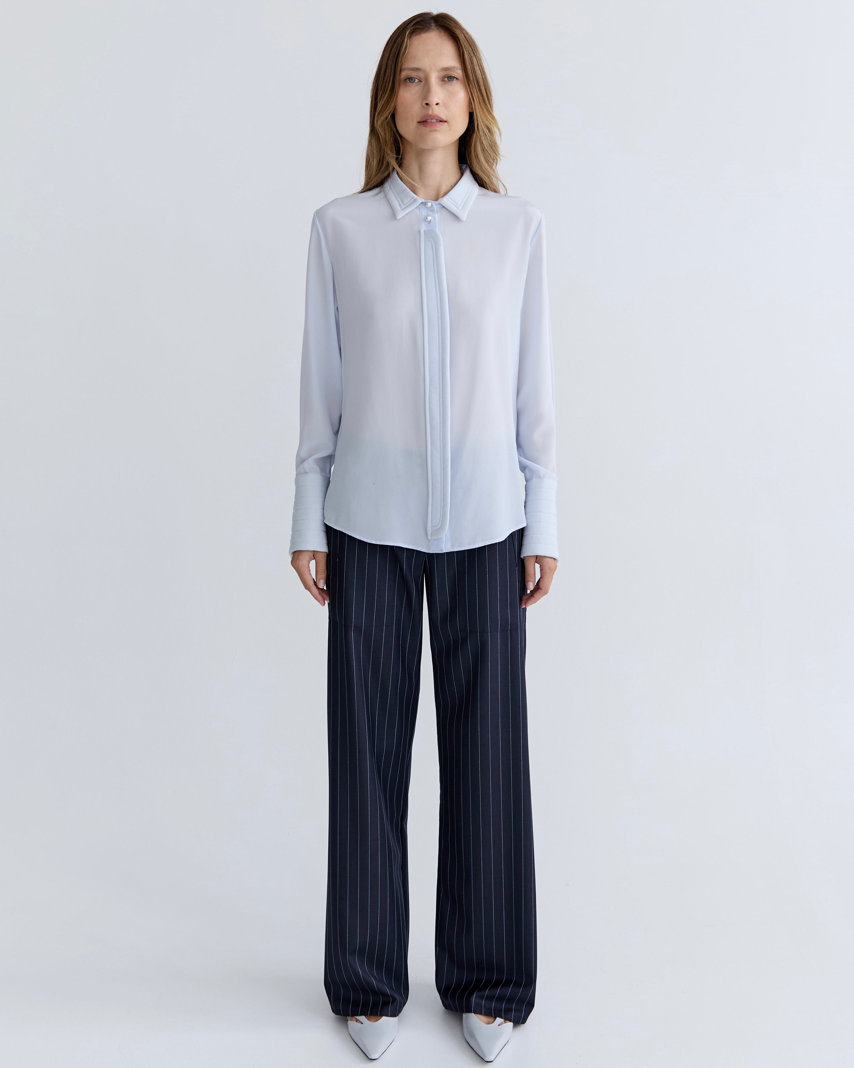 Sylvie Shirt - Powder Blue Silk