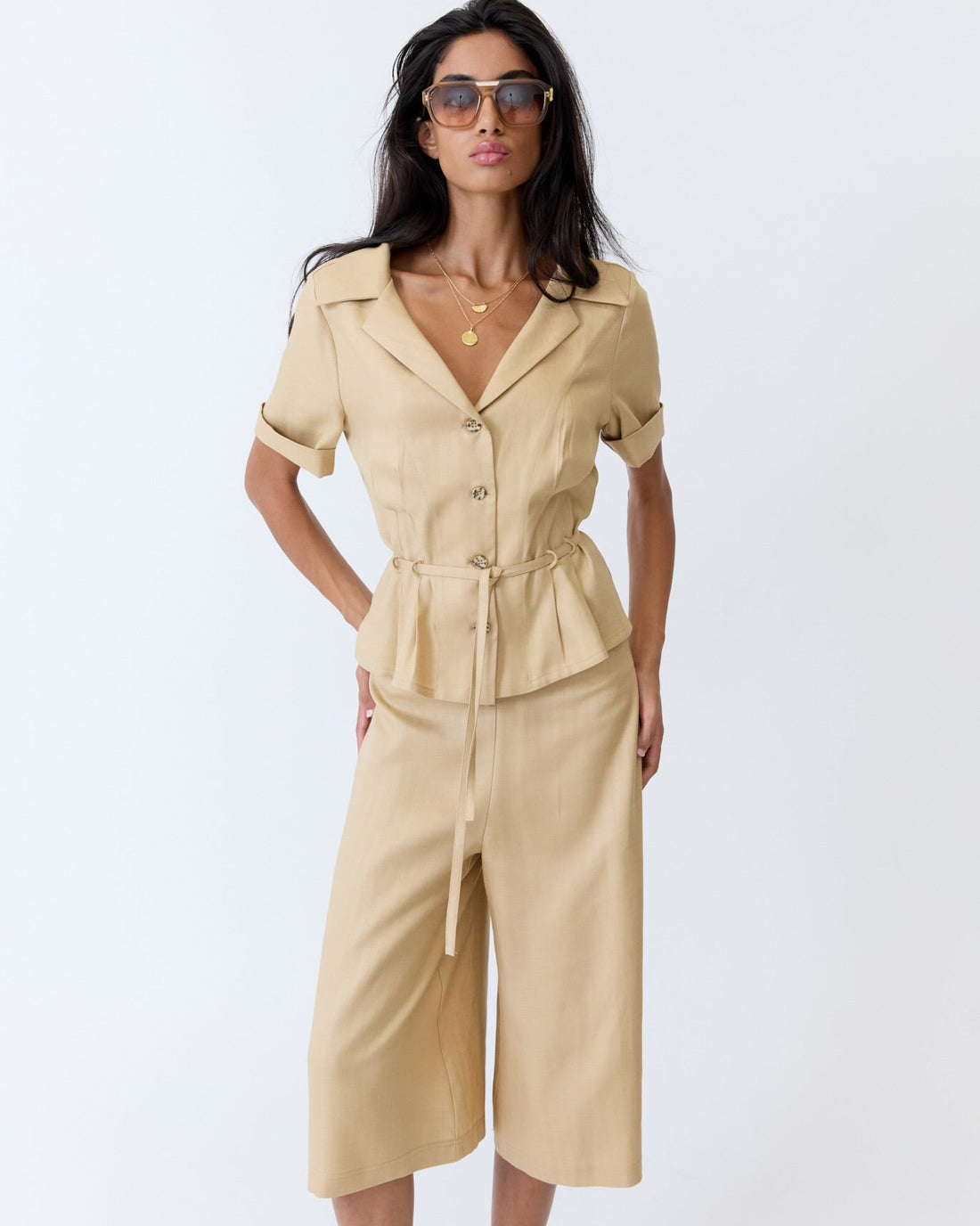 Angelica Blouse - Caramel Herringbone