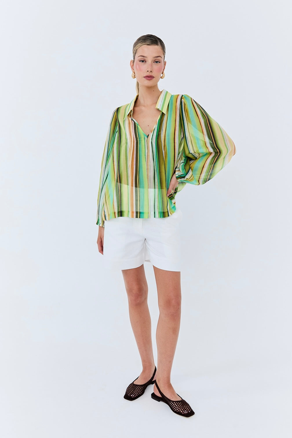 Jolie Blouse - Green Resort Stripe