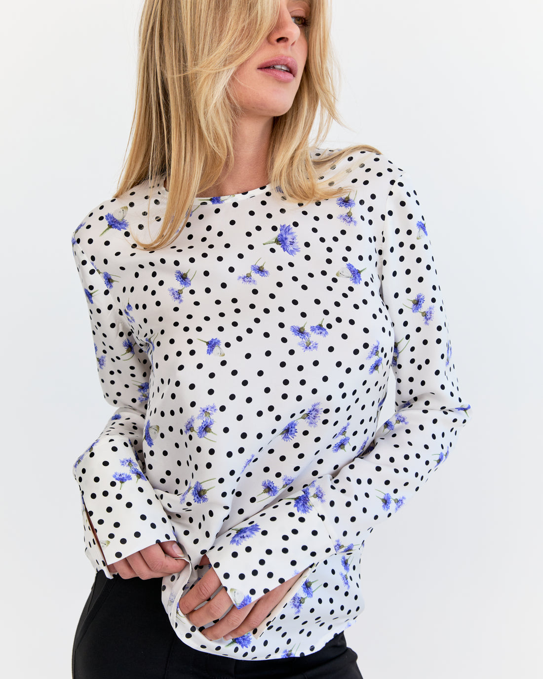 Amelie Simple Silk Top - Polka Dot