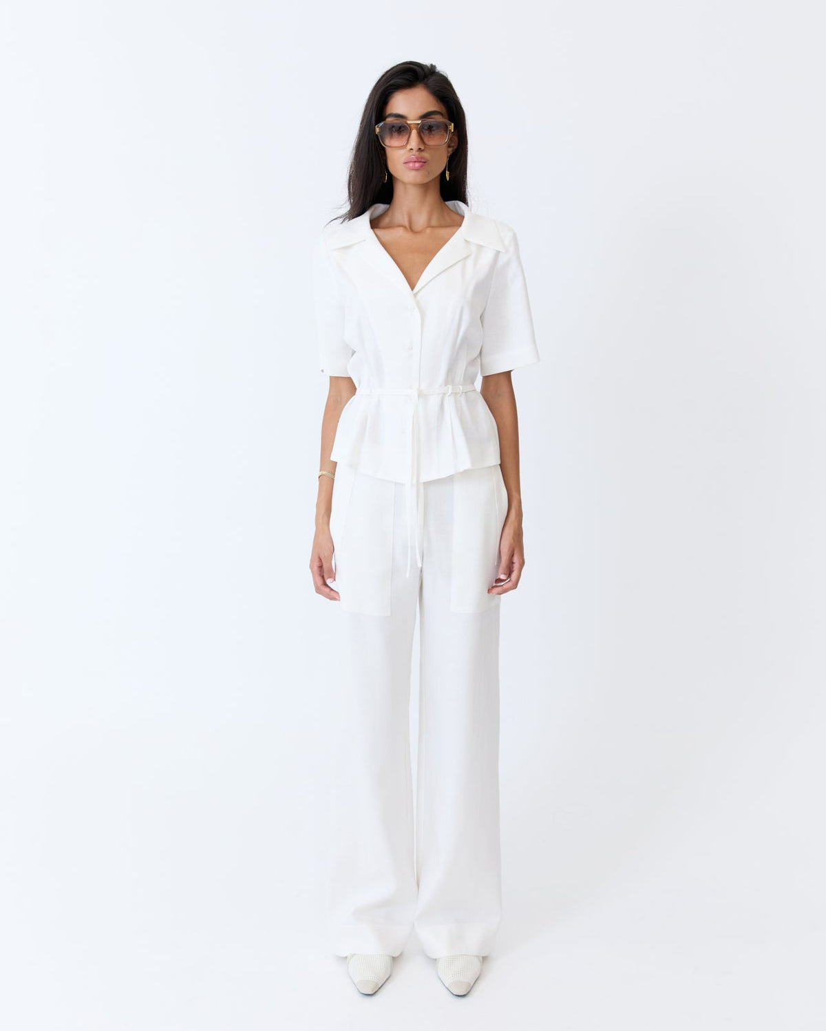 Marlene Pant - Off White Herringbone