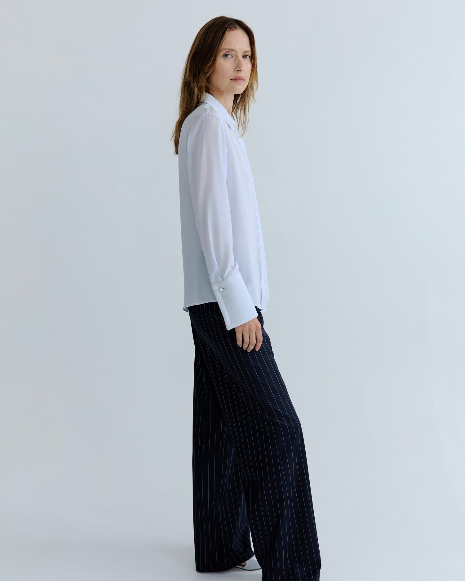 Sylvie Shirt - Powder Blue Silk