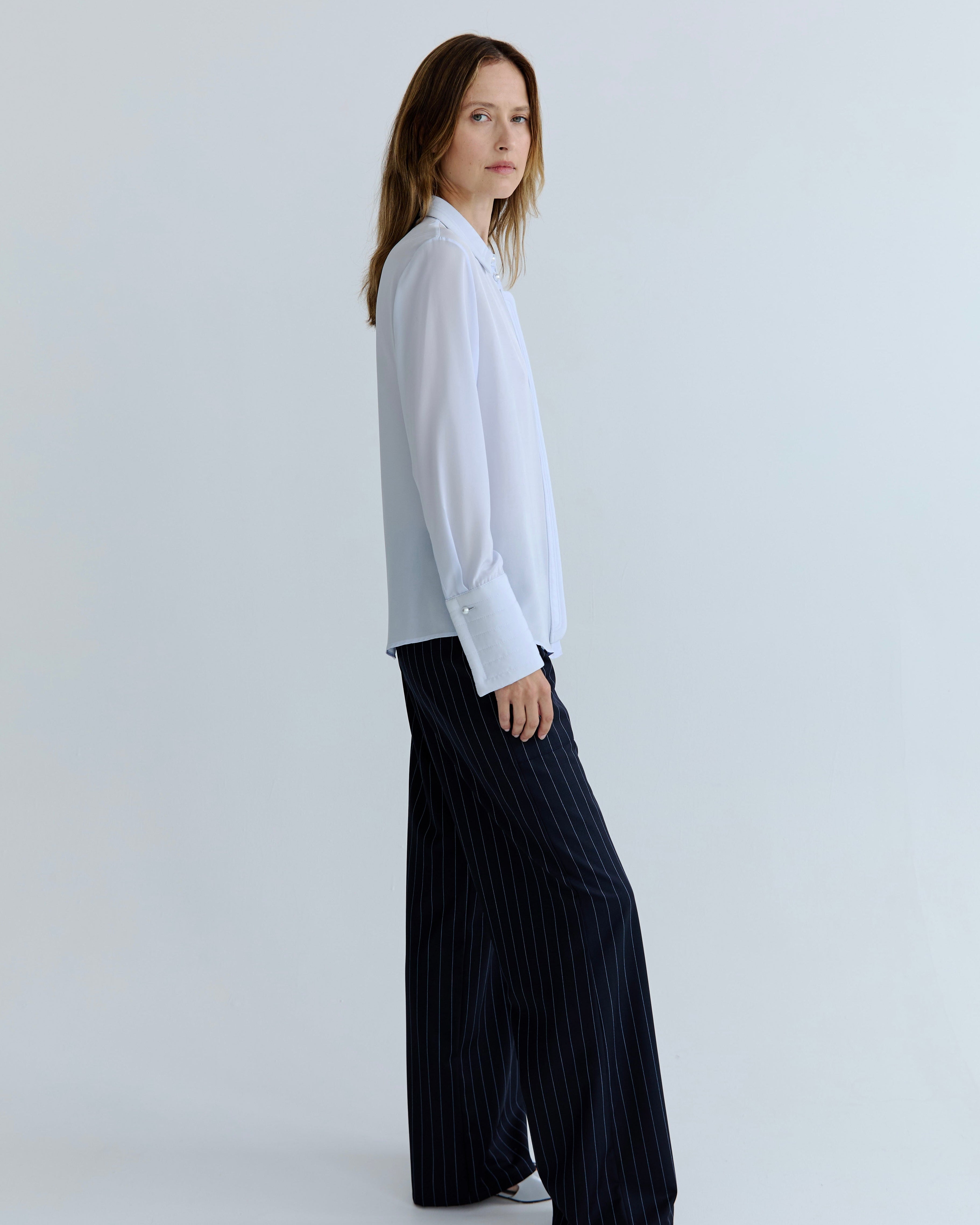 Sylvie Shirt - Powder Blue Silk
