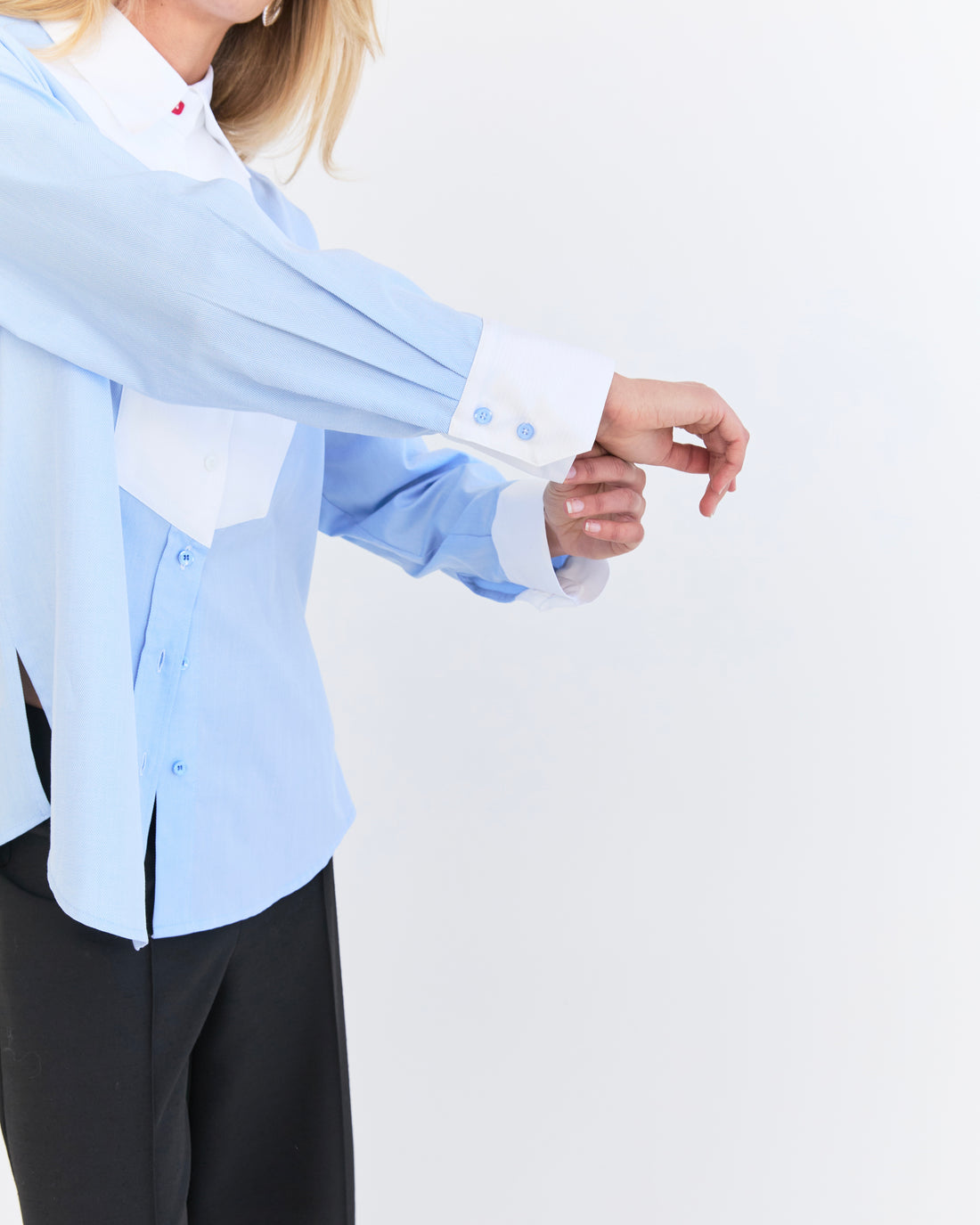 Adele Oversized Shirt - Blue Herringbone