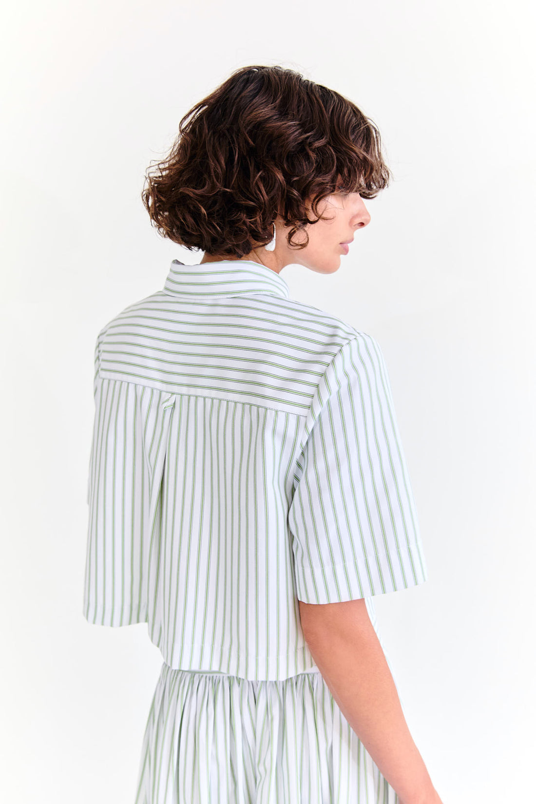 Lola Crop Shirt - Pistachio Stripe
