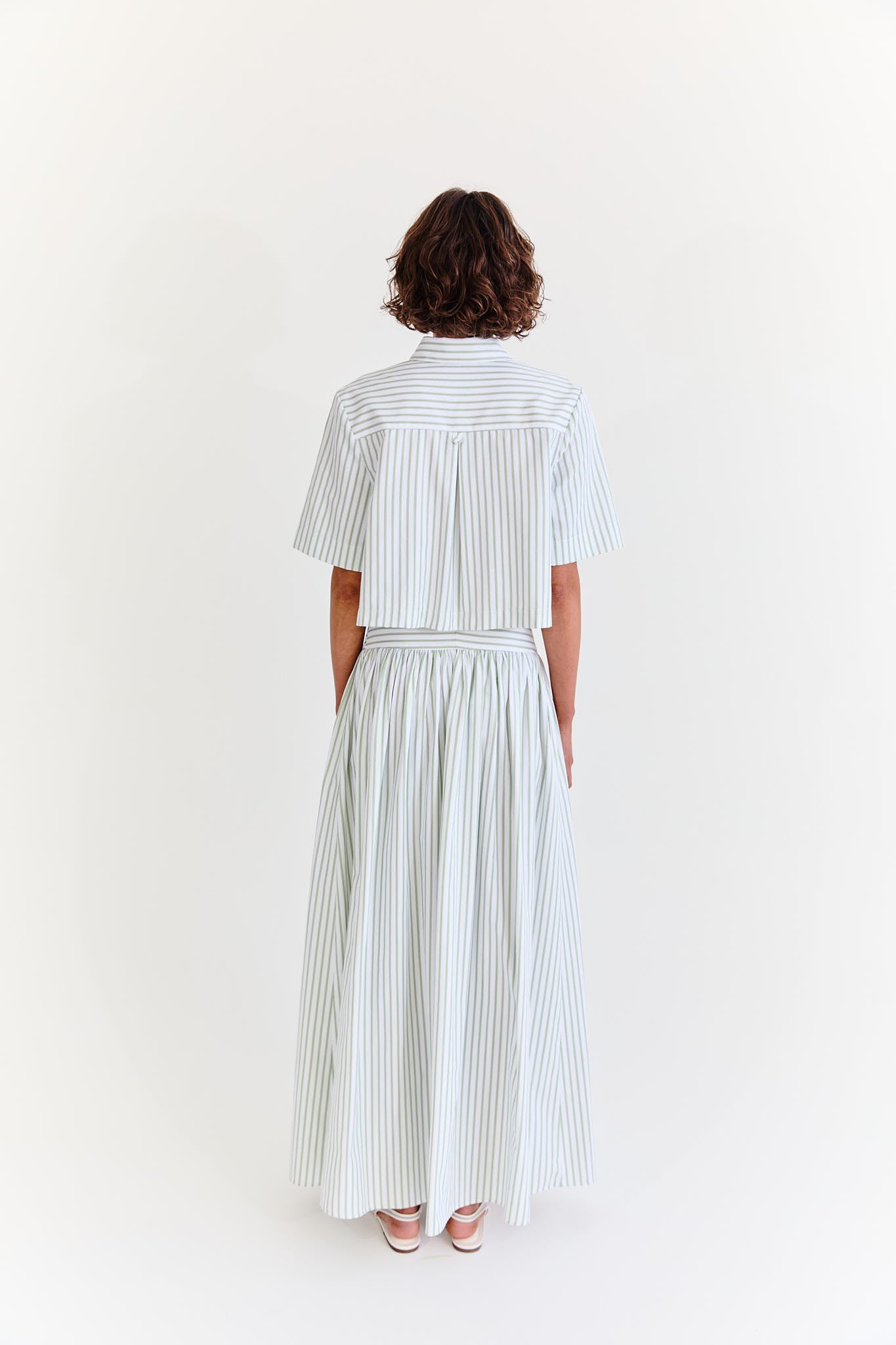 Lola Crop Shirt - Pistachio Stripe